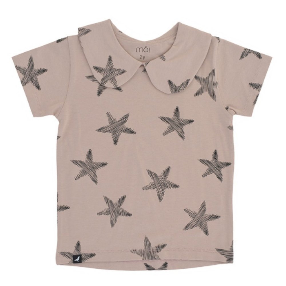 MOI peter pan collar pink star organic cotton top